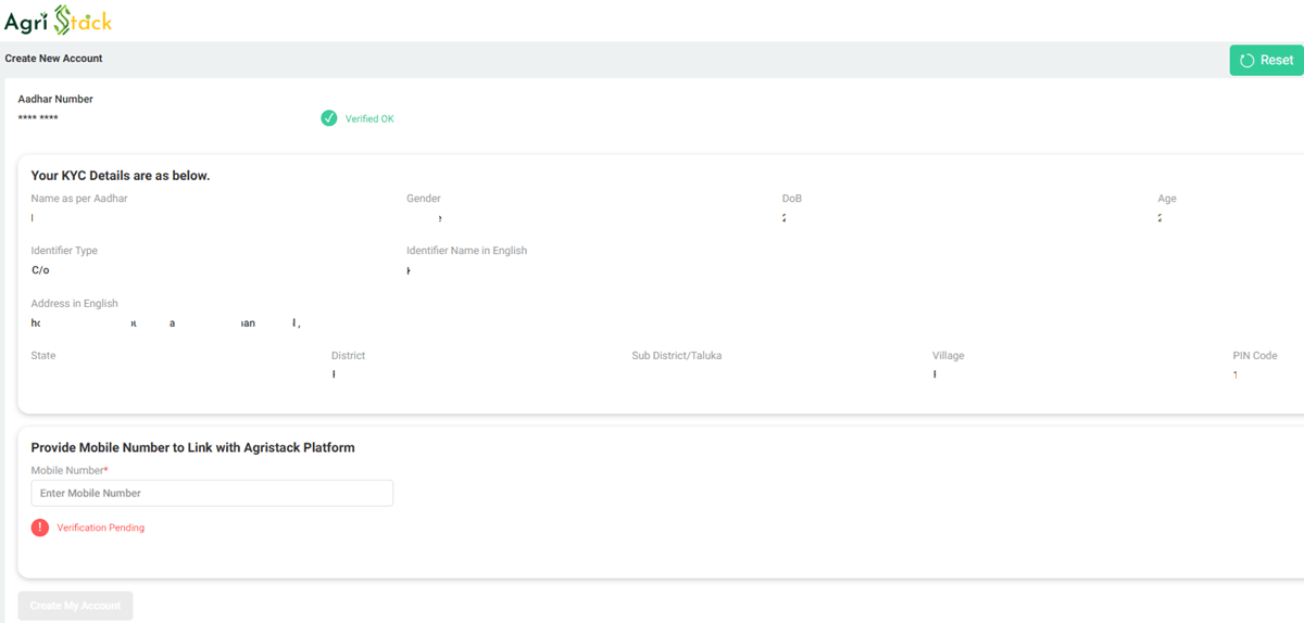 Agristack MP Farmer Account Creation