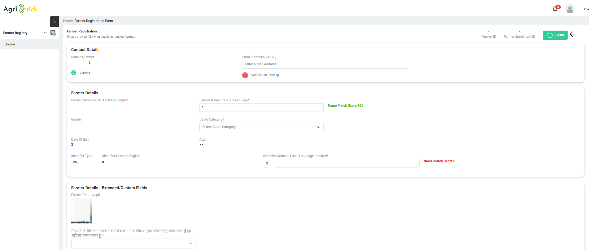 Agristack MP Farmer Registration Form