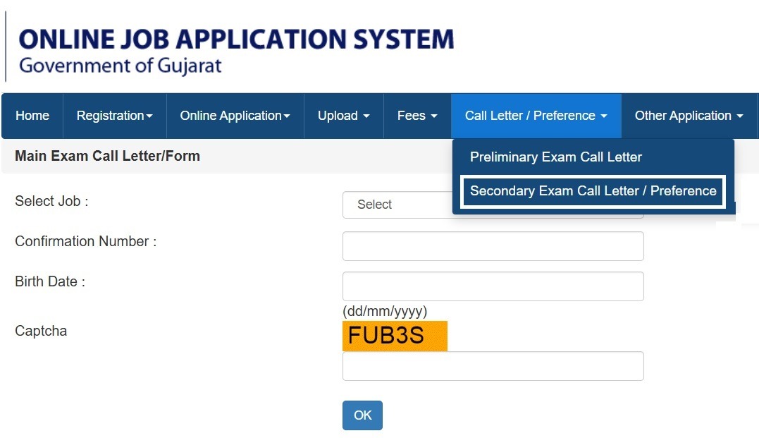 Ojas Gujarat Main Exam Call Letter PDF