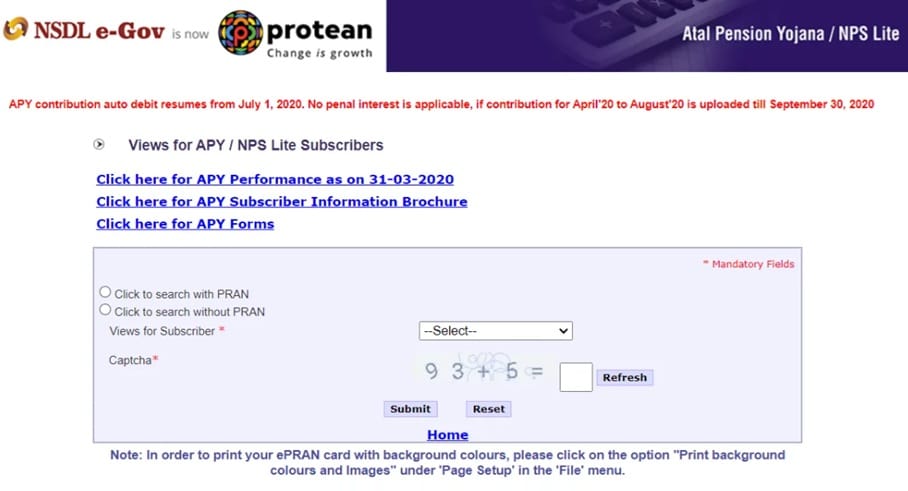 APY e-pran / Transaction Statement Viewing Page