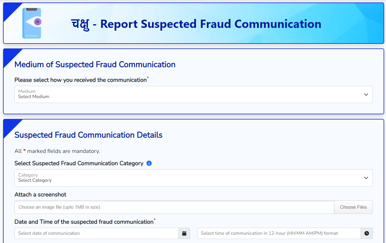 Chakshu Portal Report Suspected Fraud Communication