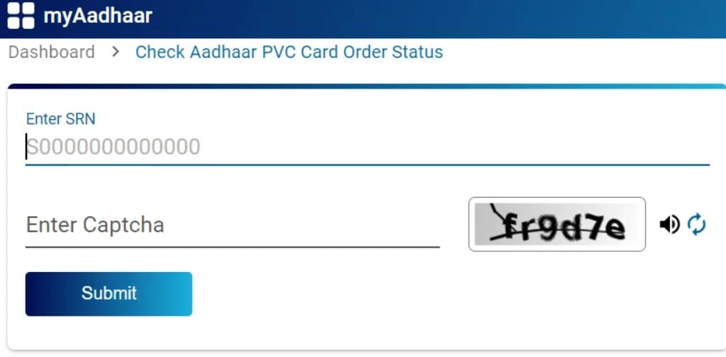 Check PVC Aadhar Card Status using SRN No