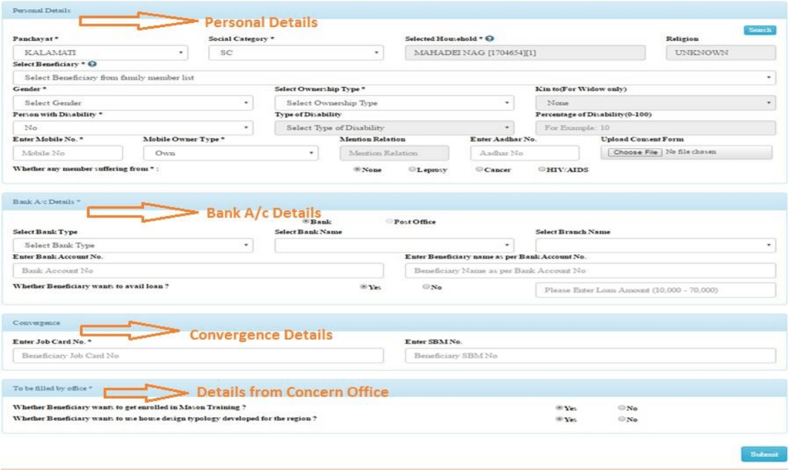 Completed PMAY Gramin Online Registration Form