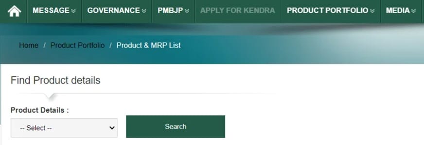 Jan Aushadhi Portal Product List Sorting View