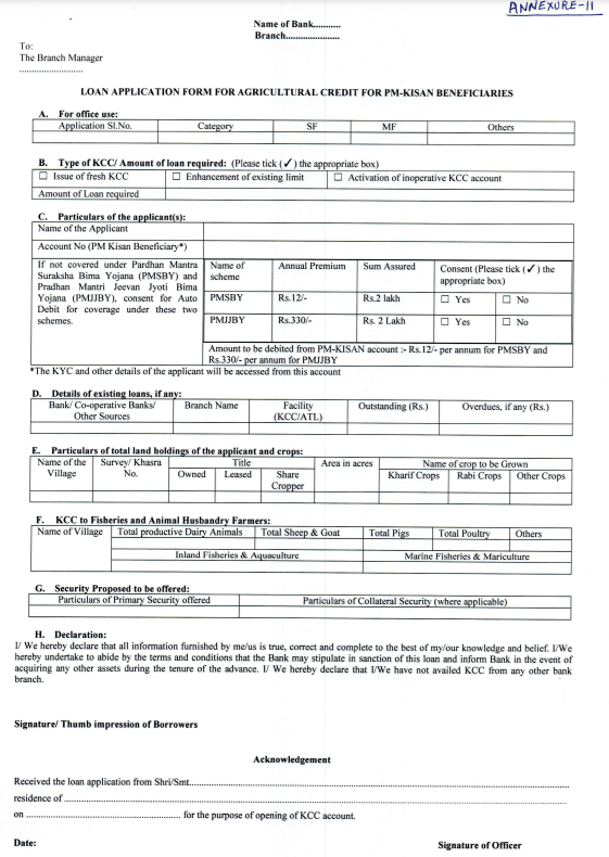 Kisan Credit Card Application Form PDF