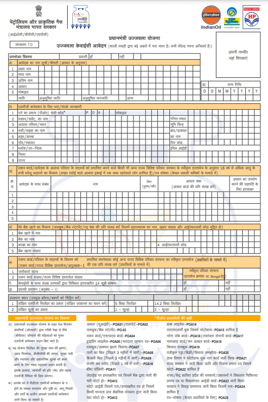 PM Ujjwala Yojan KYC Form Hindi PDF Page 1