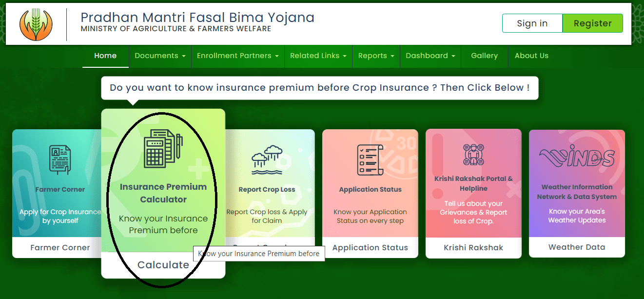 pmfby.gov.in Insurance Premium Calculator Link