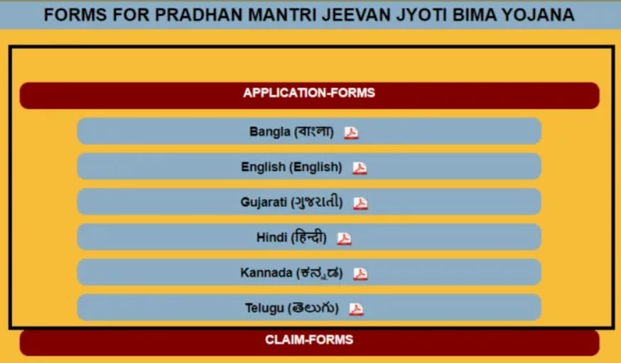 PMJJBY Application Forms in Different Languages