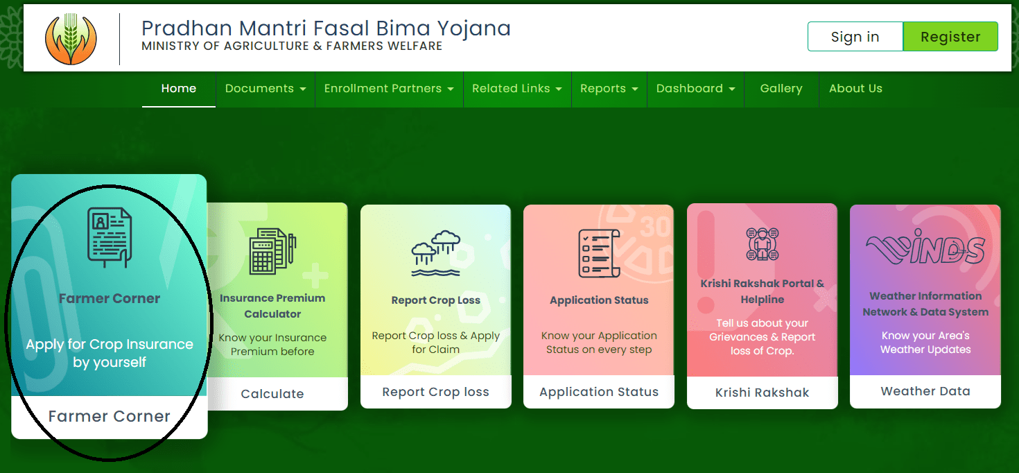 Pradhan Mantri Fasal Bima Yojana New Registration Farmer Corner