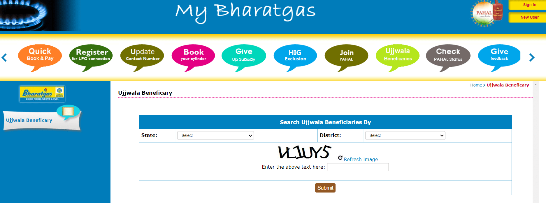 Search Bharat Gas Ujjwala Beneficiaries