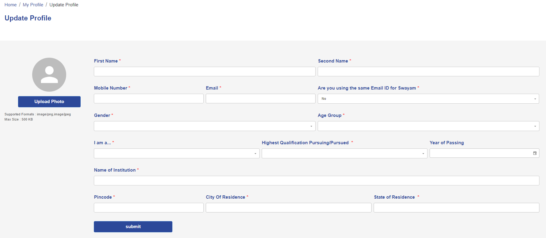 Swayam Plus Portal Registration Form