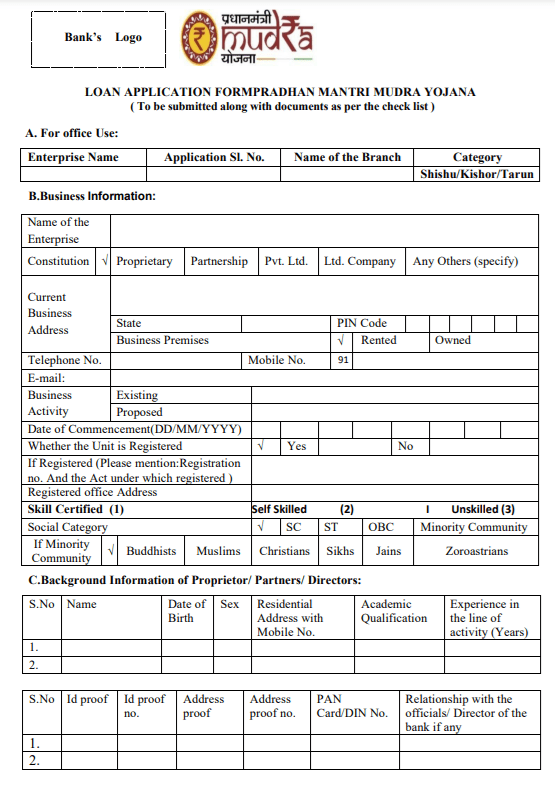 Tarun Kishore Mudra Loan Application Form PDF