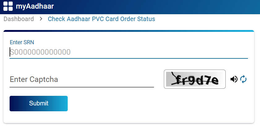 Track PVC Aadhar Card Status SRN No