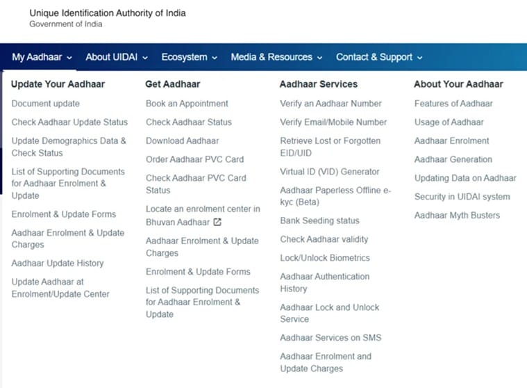 Uidai Portal My Aadhar Services