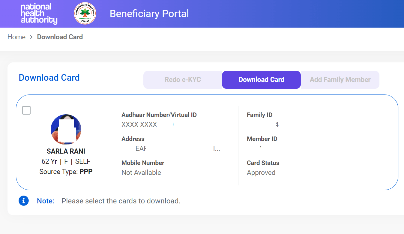 AB PMJAY Status Check Online