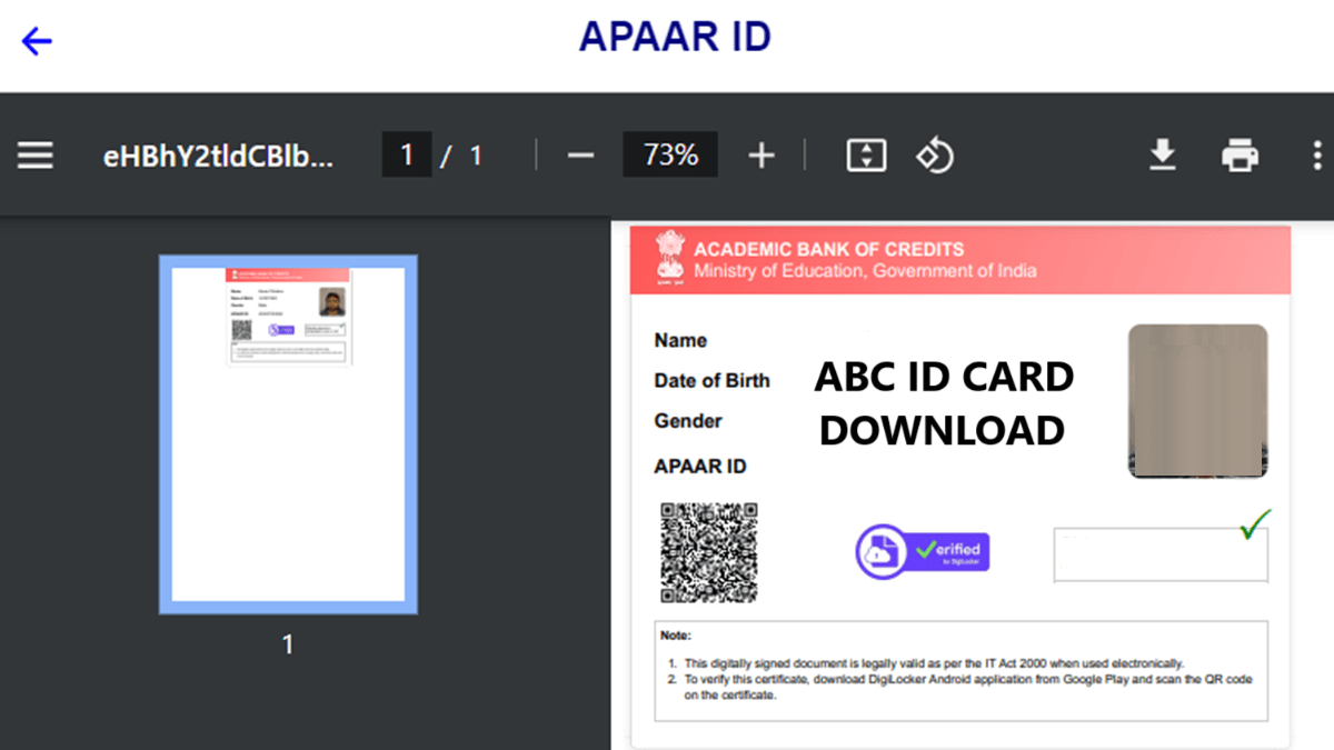 ABC ID Card Download Digilocker