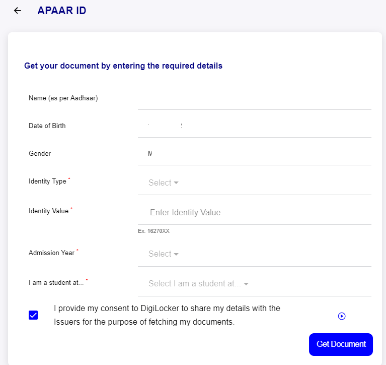 Digilocker Apaar ID Card Registration Form