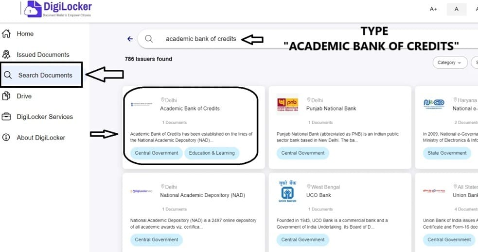 Digilocker Portal ABC Documents Search