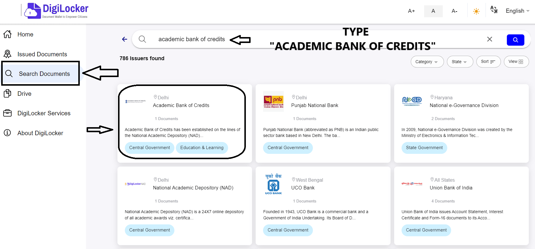 Digilocker Portal Search Documents