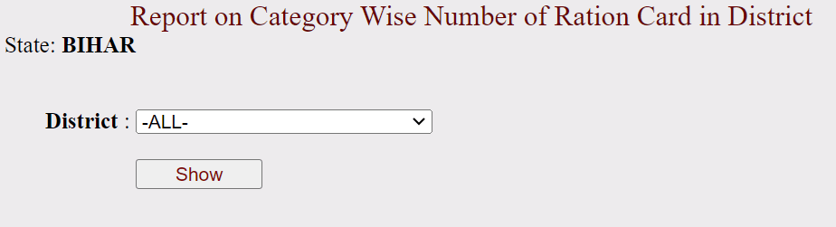 District Wise Ration Card Details Bihar