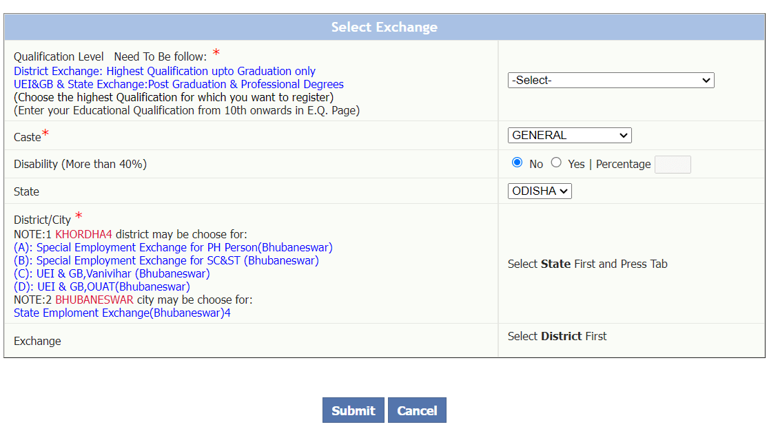 Employment Exchange Odisha Registration Online