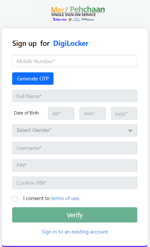 Meri Pehchan Portal Registration