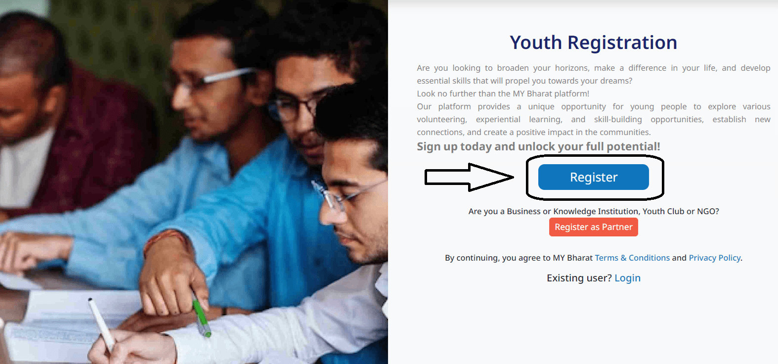 MY Bharat Portal Youth Registration