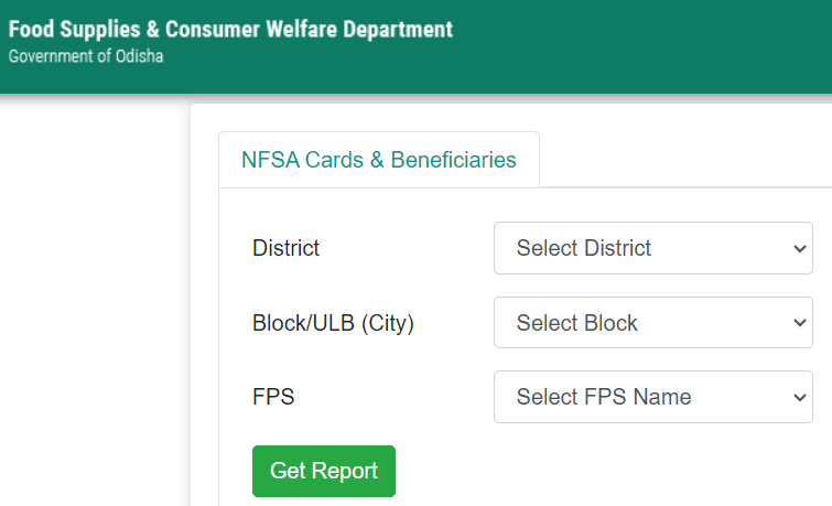 pdsodisha NFSA Cards Beneficiary View