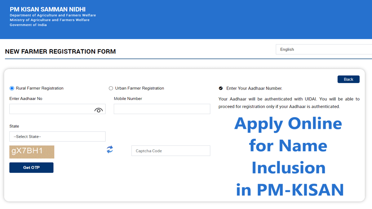 PM Kisan Farmer Registration Form