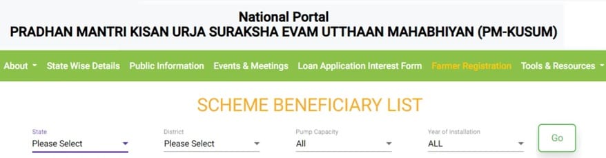 PM Kusum Yojana List Checking Page