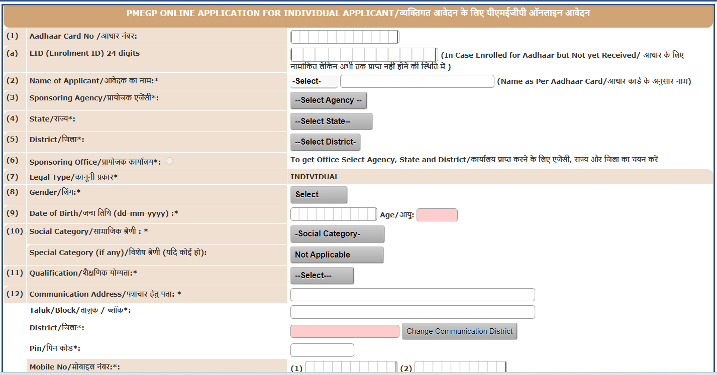 PMEGP Online Application For Individual Applicant