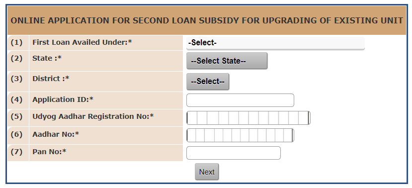 PMEGP Online Application for Second Loan Subsidy for Upgrading of Existing Unit