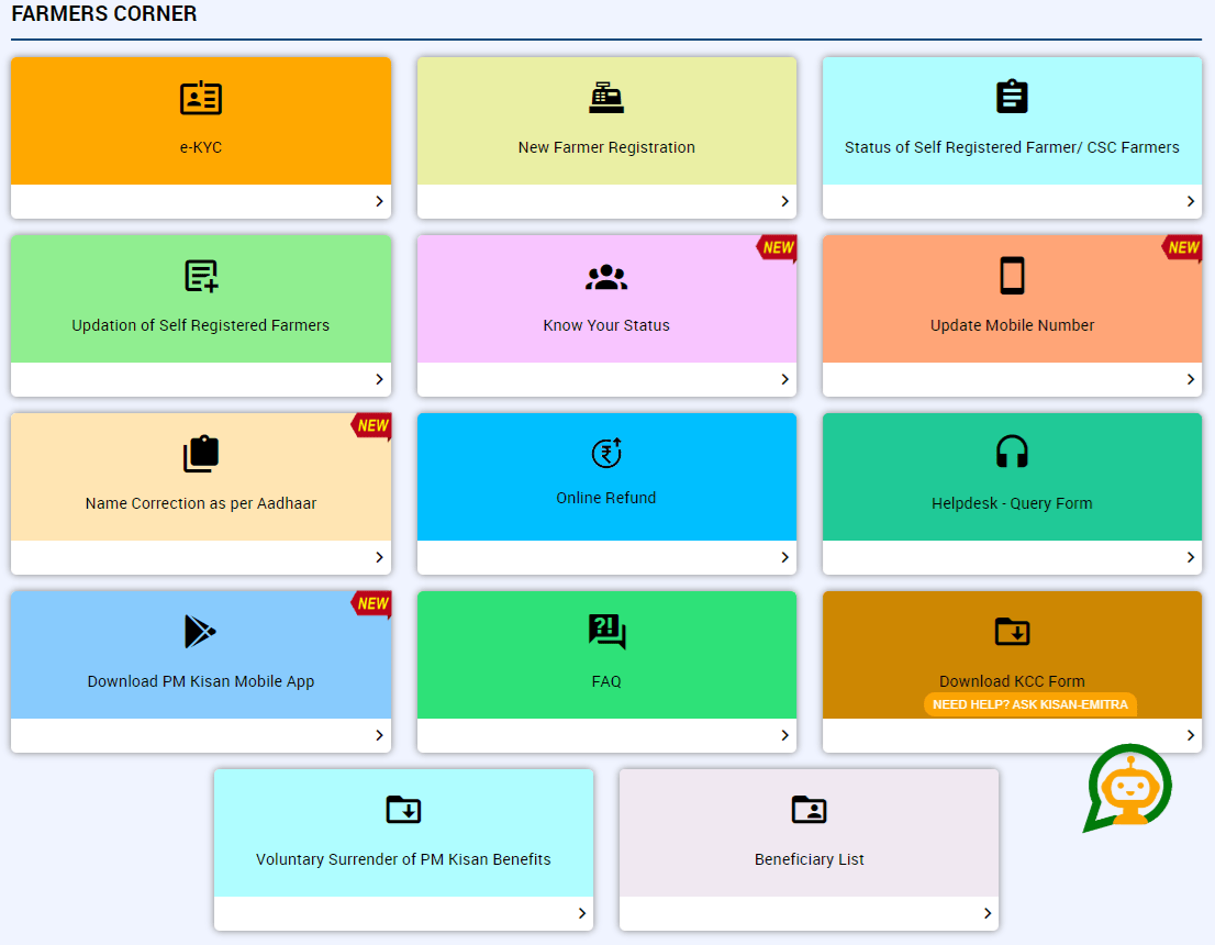 pmkisan.gov.in Farmers Corner