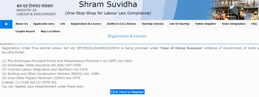 shramsuvidha gov in Agency Register Page