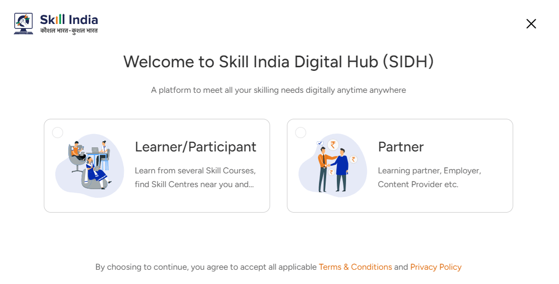 Skill India Digital Hub Apply Online as Learner or Partner