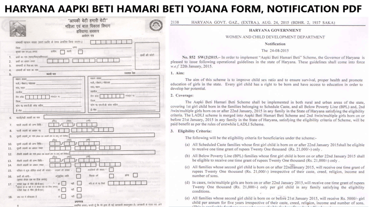 Aapki Beti Hamari Beti Scheme Haryana Form, Notification