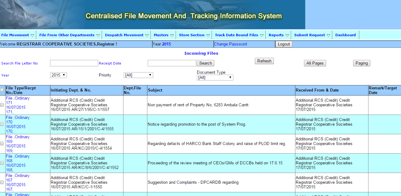 CFMS Incoming Files From Your Department