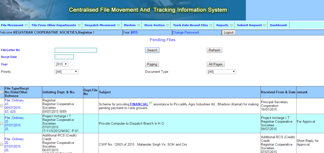 CFMS Pending Files from Your Department