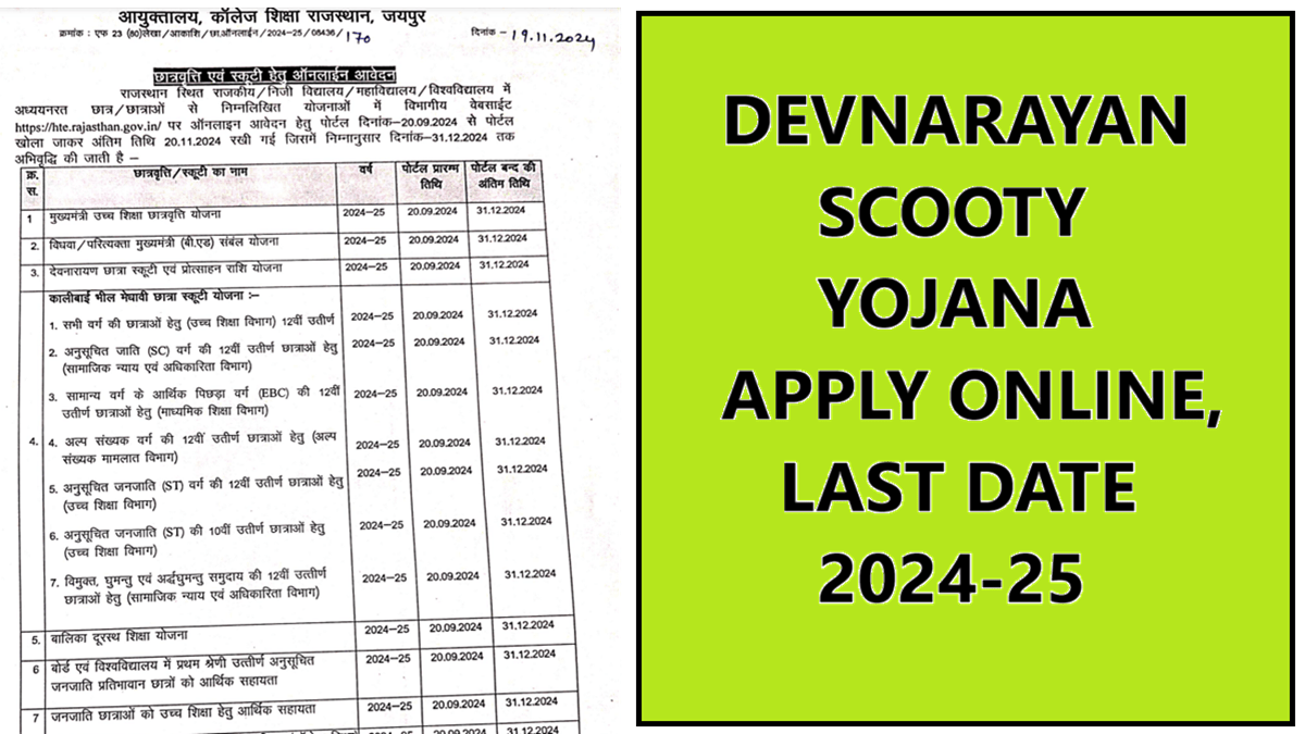 Devnarayan Scooty Yojana Apply Online, Last Date Extended 2024-25