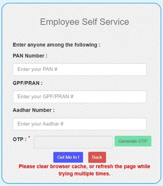E Nidhi Bihar Employee Self Service Page