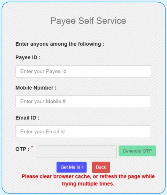 enidhi Bihar Payee Self Service Page