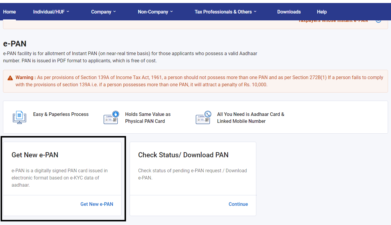Get New e-PAN Card