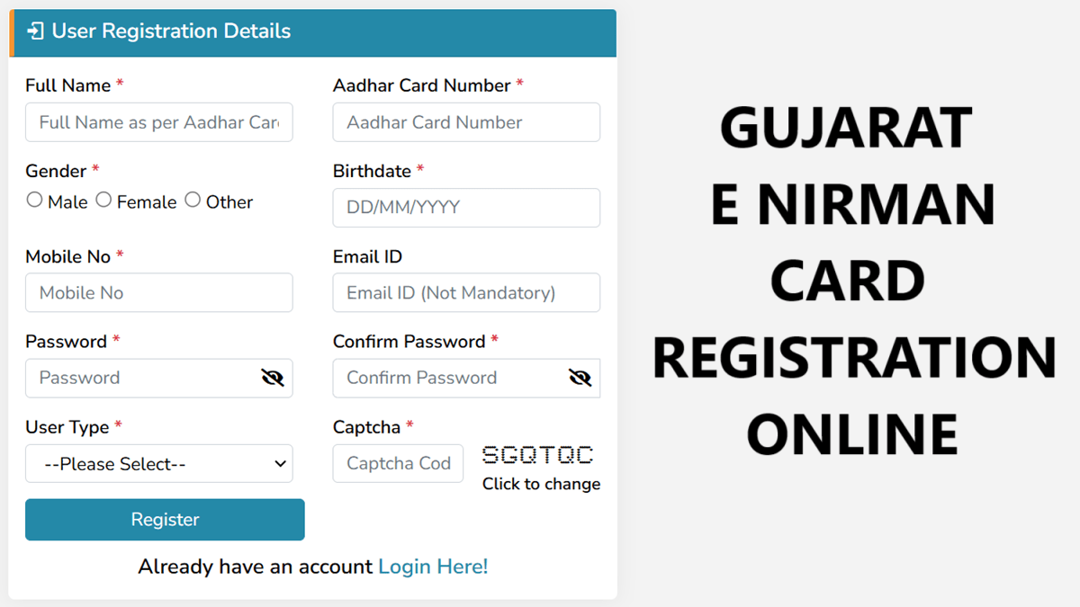 Gujarat E Nirman Card Registration Online