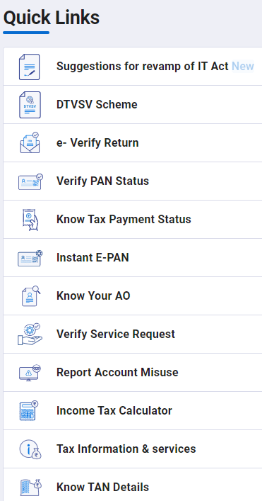 incometax.gov.in Quick Links