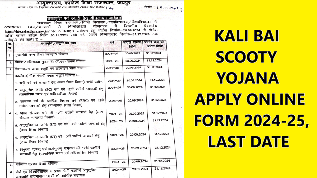 Kali Bai Scooty Yojana Apply Online Last Date Extended 2024-25