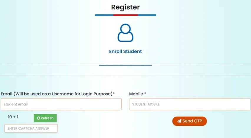 NATS Portal Student Registration Page