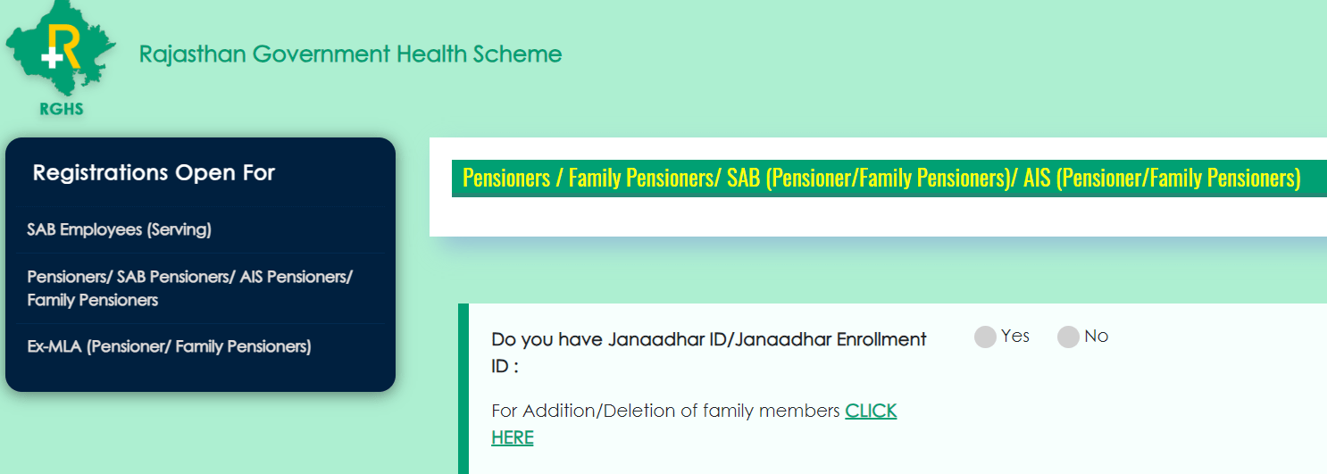 RGHS Rajasthan Pensioners Registration Form