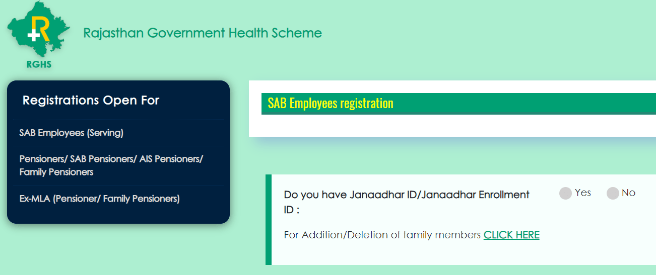 RGHS SAB Employees Registration Online