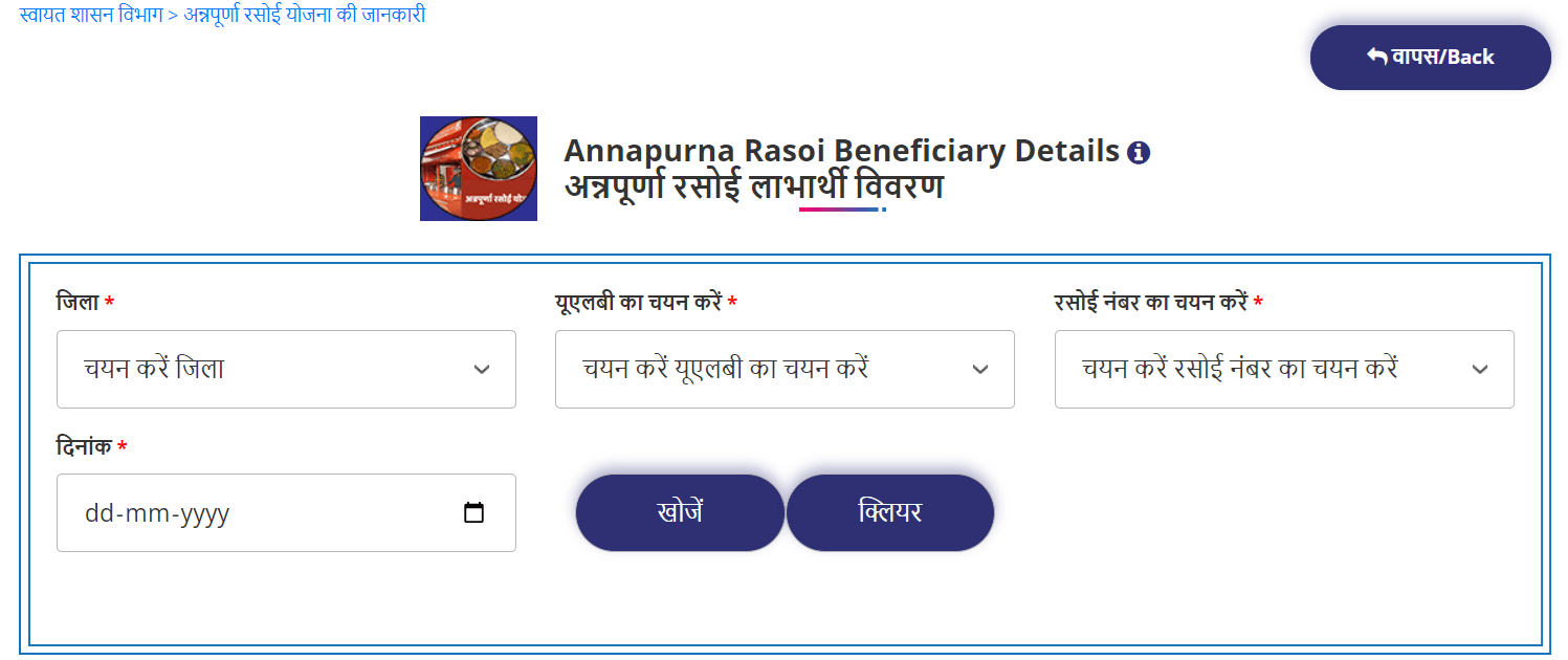 Shree Annapurna Rasoi Beneficiary Details