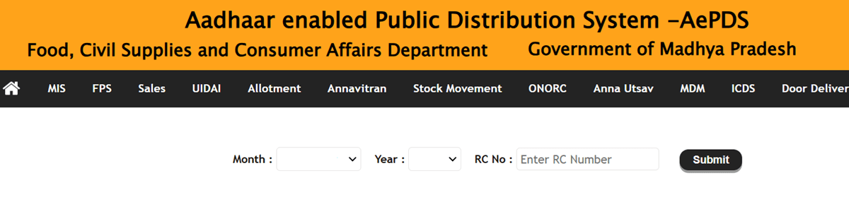 AEPDS MP RC Details using Ration Card No